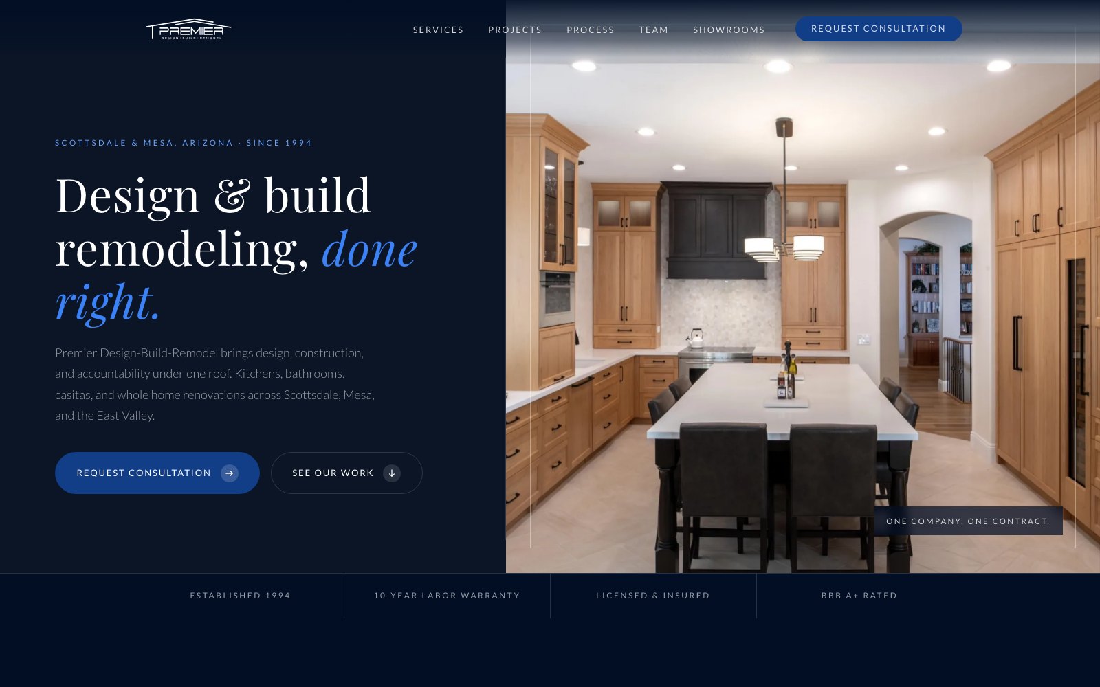 The new Premier Design-Build-Remodel homepage concept