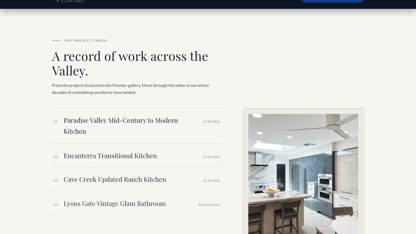 The Project Index section of the new homepage