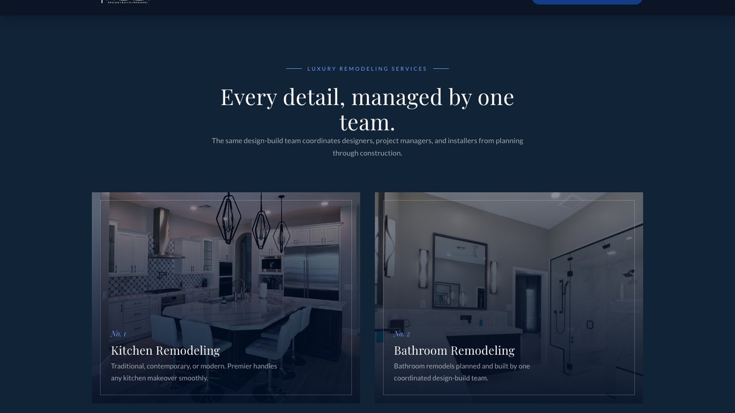 The services section of the new homepage