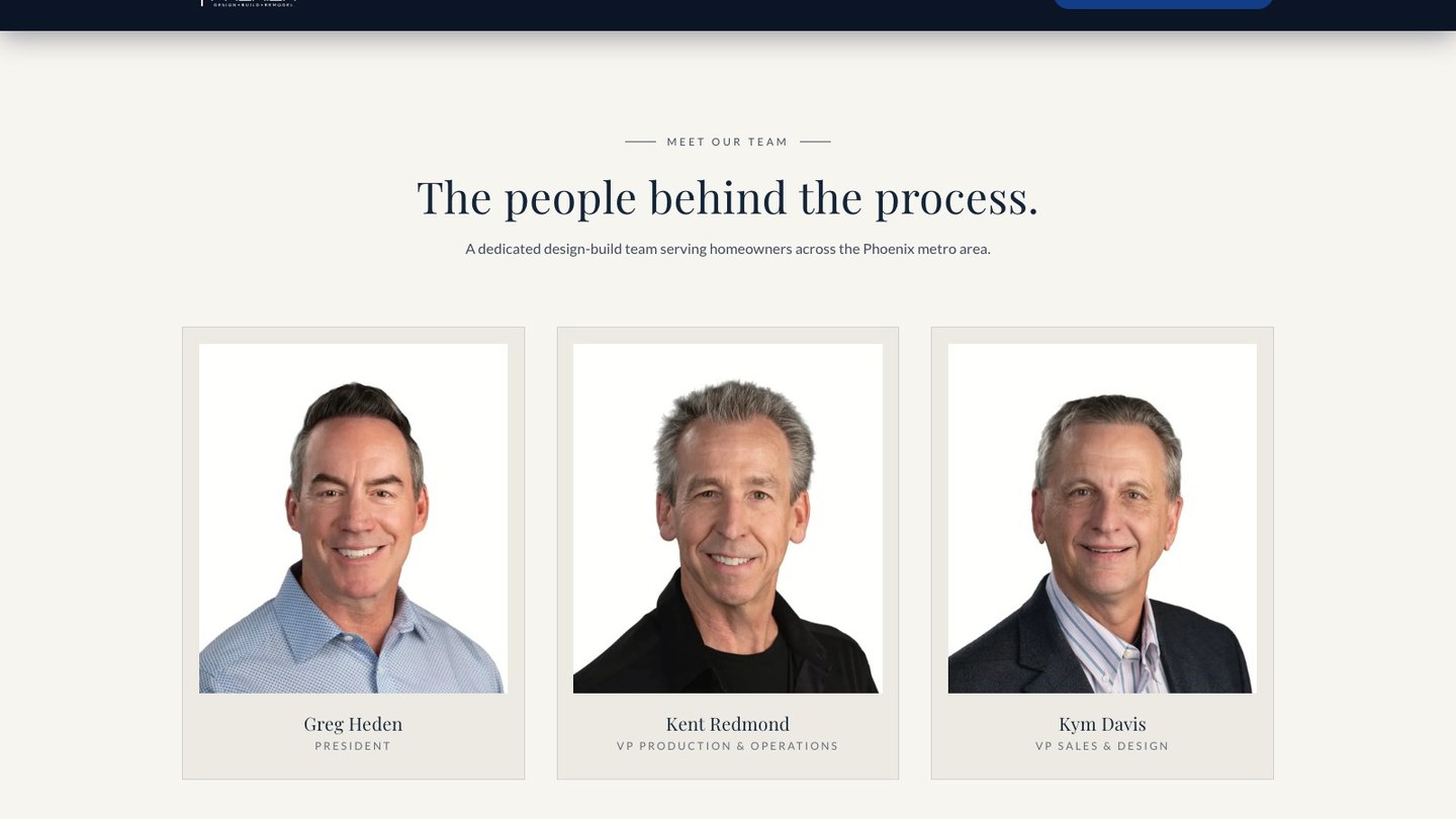 The team section of the new homepage