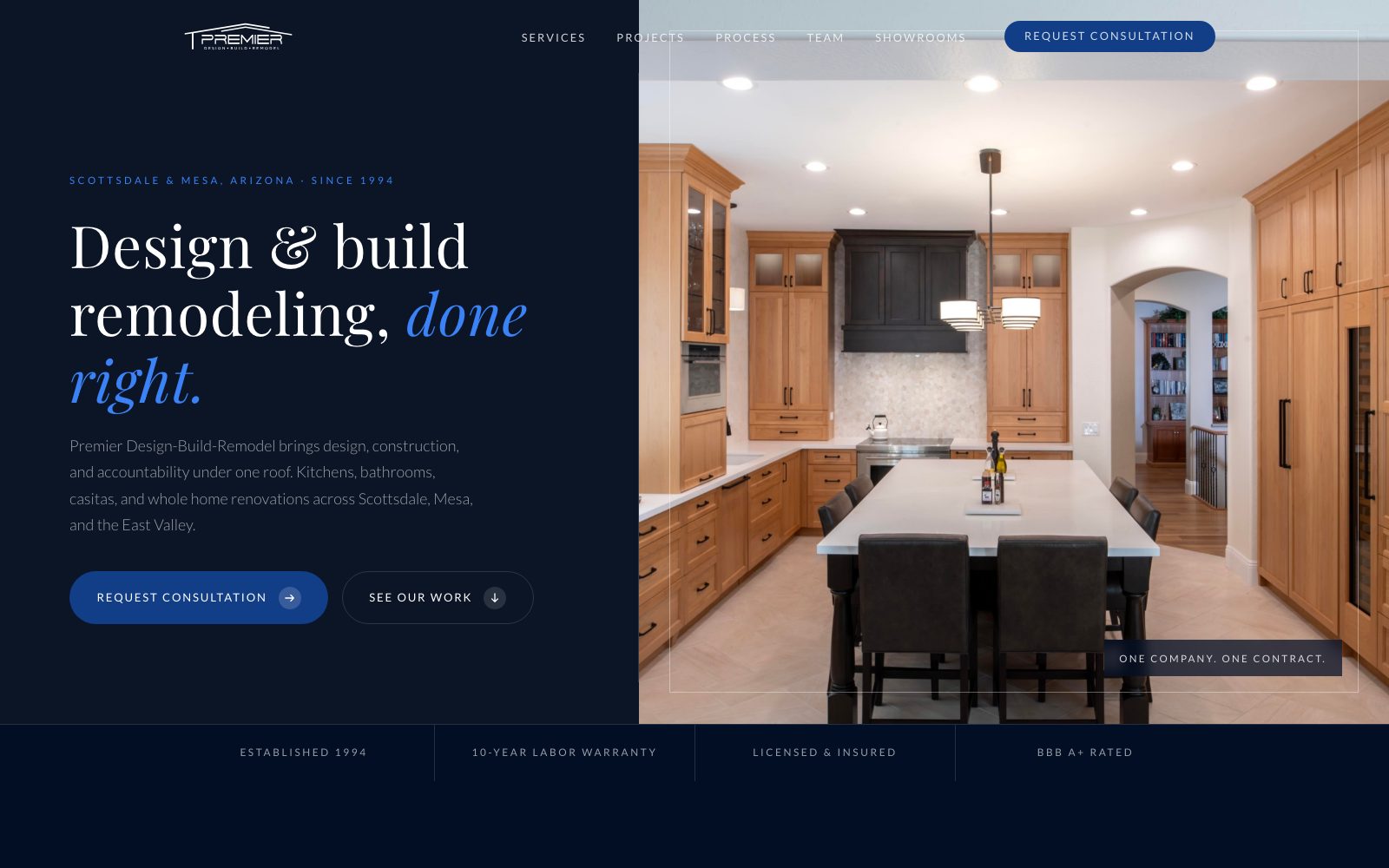The new Premier Design-Build-Remodel homepage concept