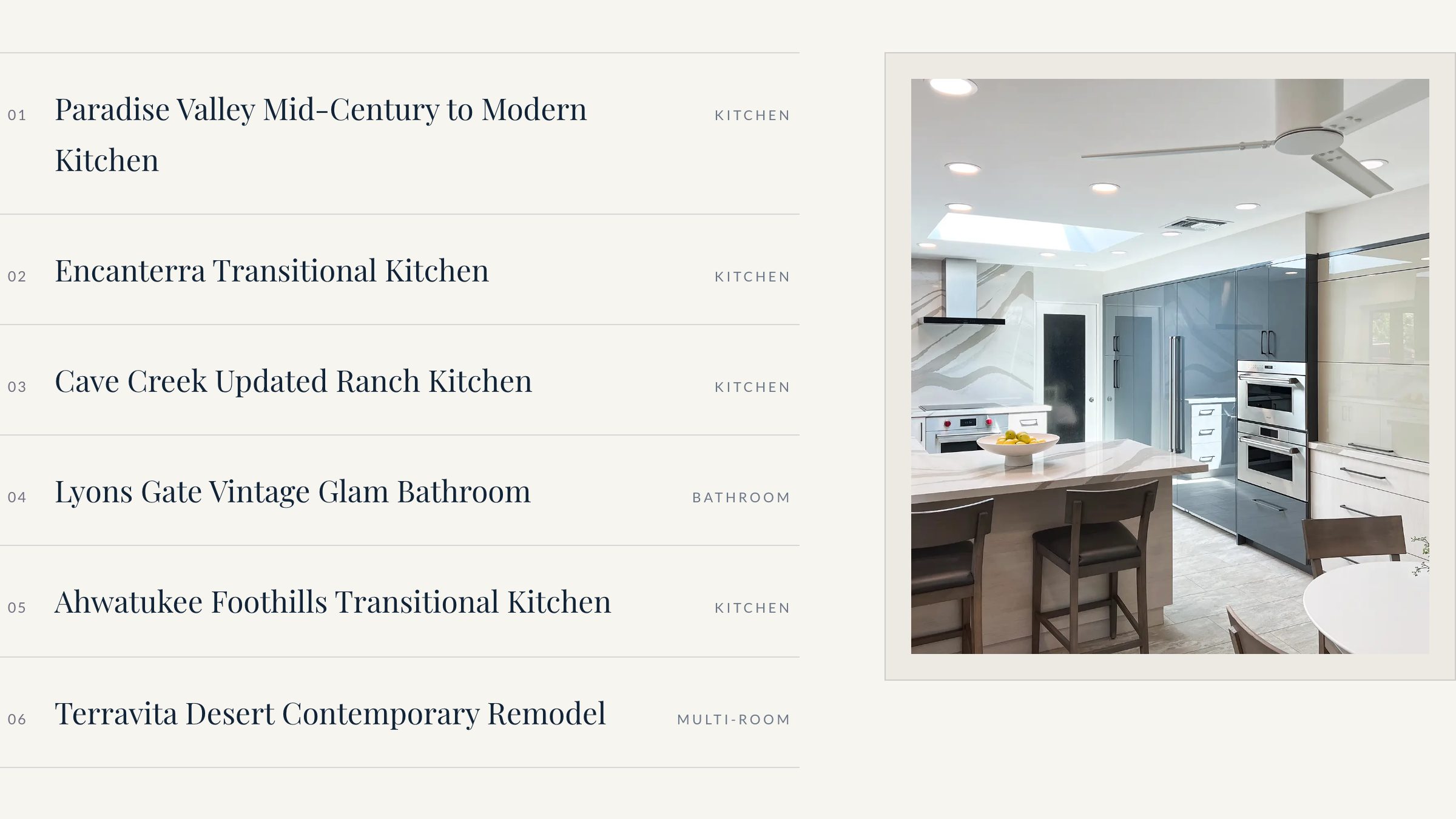 The Project Index section of the new homepage