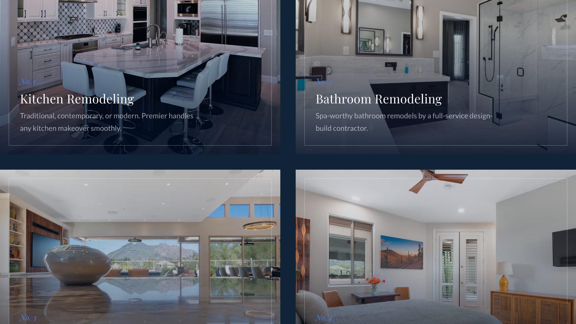 The services section of the new homepage